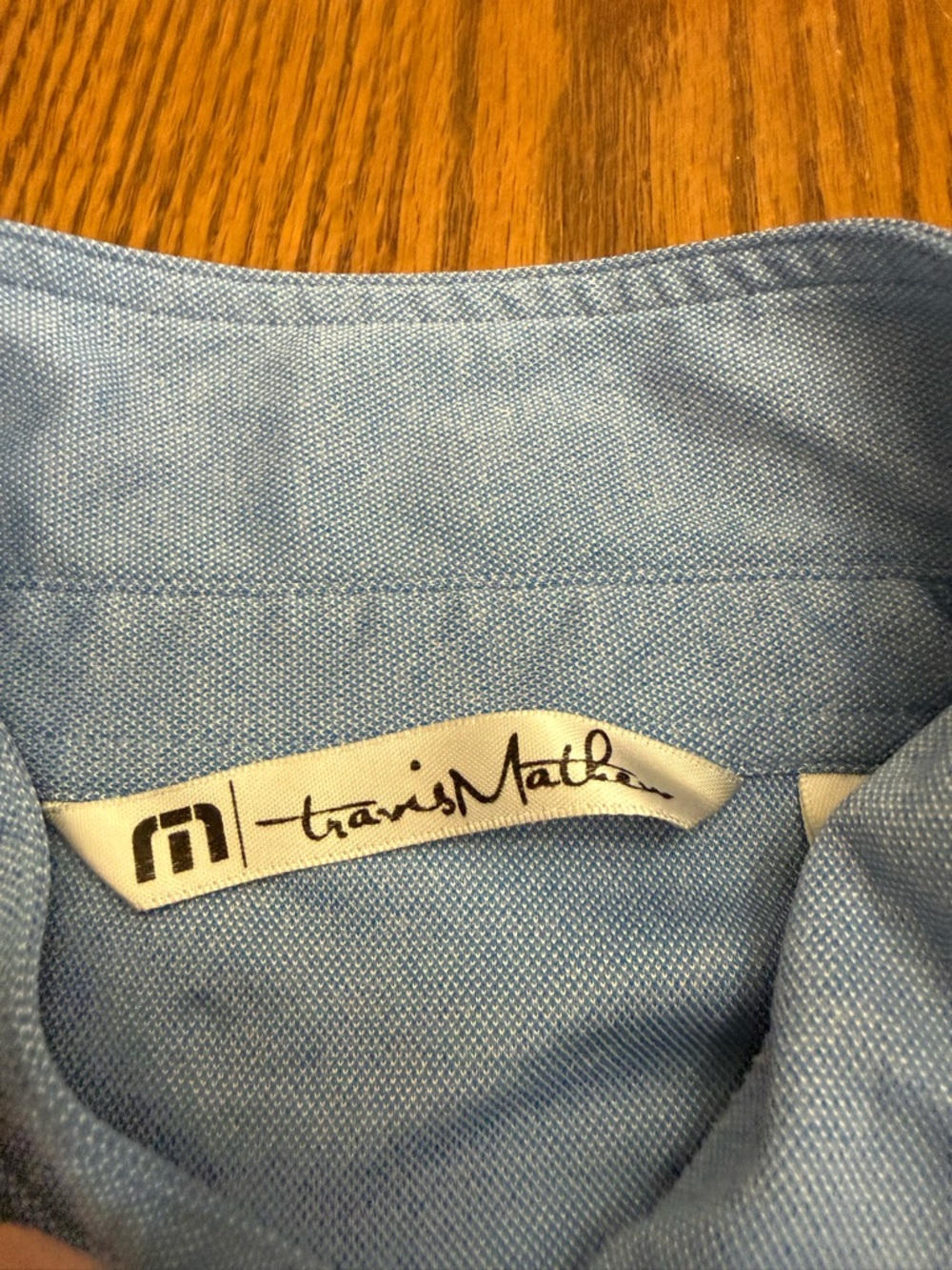 Travis Mathew Light Blue Polo with Gray and Navy Chest Stripes - Picture 2 of 7